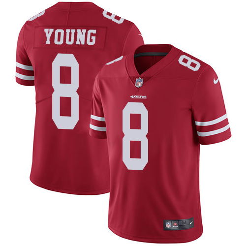 Nike 49ers #8 Steve Young Red Team Color Men's Stitched NFL Vapor Untouchable Limited Jersey - Click Image to Close