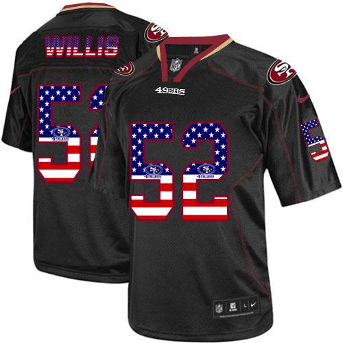 Nike 49ers #52 Patrick Willis Black Men's Stitched NFL Elite USA Flag Fashion Jersey