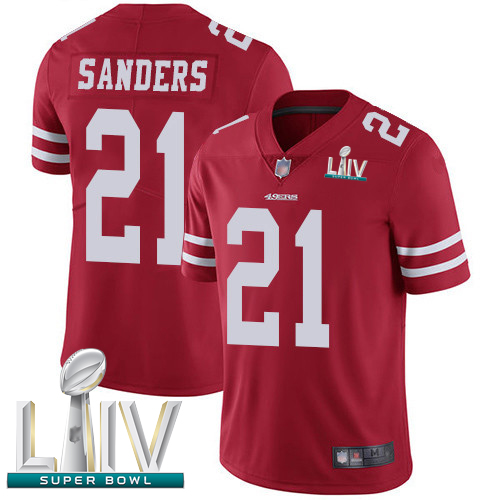 49ers #21 Deion Sanders Red Team Color Super Bowl LIV Bound Men's Stitched Football Vapor Untouchable Limited Jersey - Click Image to Close