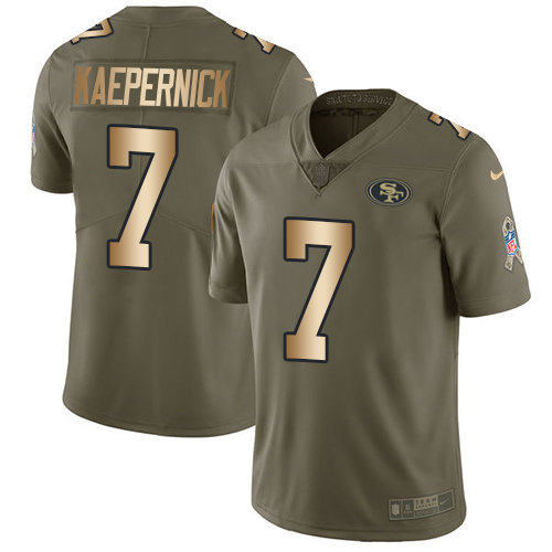 Nike 49ers #7 Colin Kaepernick Olive/Gold Men's Stitched NFL Limited 2017 Salute To Service Jersey - Click Image to Close