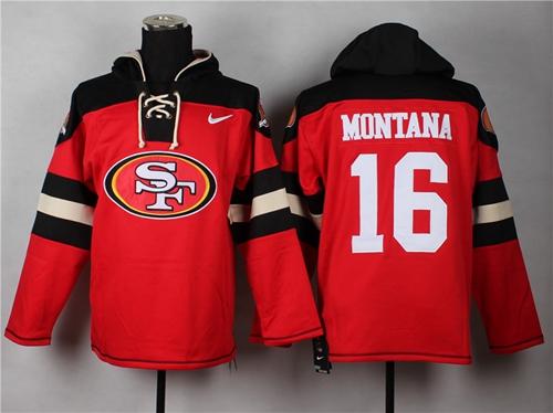 Nike 49ers #16 Joe Montana Red Player Pullover NFL Hoodie