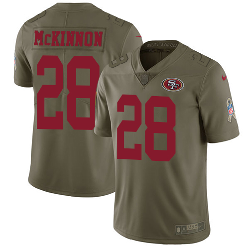 Nike 49ers #28 Jerick McKinnon Olive Men's Stitched NFL Limited 2017 Salute To Service Jersey