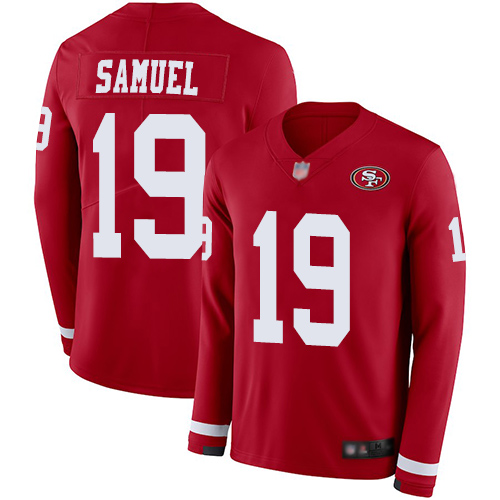 49ers #19 Deebo Samuel Red Team Color Men's Stitched Football Limited Therma Long Sleeve Jersey - Click Image to Close