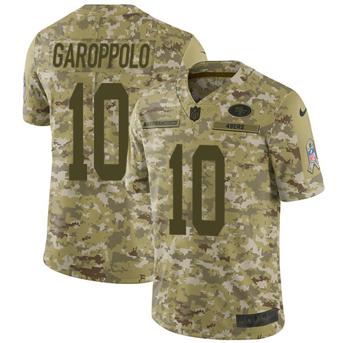 Nike 49ers #10 Jimmy Garoppolo Camo Men's Stitched NFL Limited 2018 Salute To Service Jersey - Click Image to Close