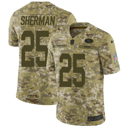 Nike 49ers #25 Richard Sherman Camo Men's Stitched NFL Limited 2018 Salute To Service Jersey - Click Image to Close