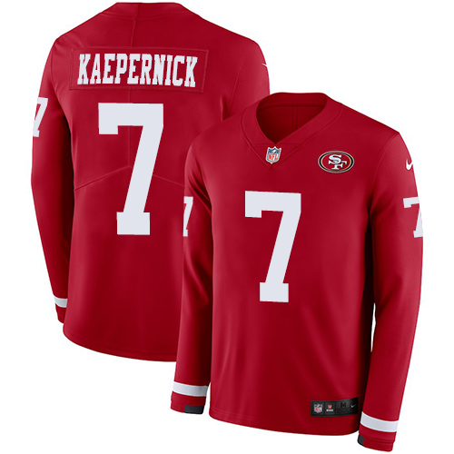 Nike 49ers #7 Colin Kaepernick Red Team Color Men's Stitched NFL Limited Therma Long Sleeve Jersey - Click Image to Close