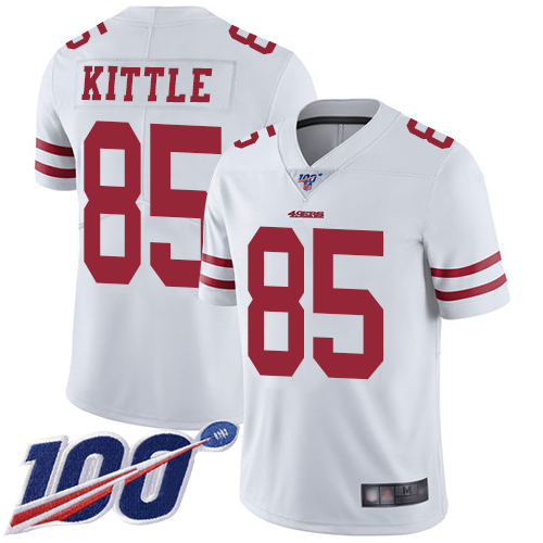 49ers #85 George Kittle White Men's Stitched Football 100th Season Vapor Limited Jersey