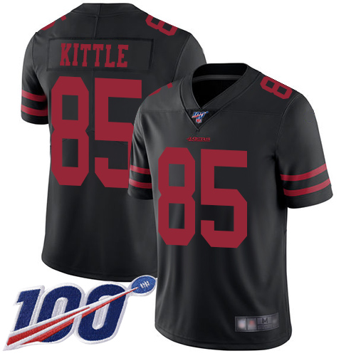 49ers #85 George Kittle Black Alternate Men's Stitched Football 100th Season Vapor Limited Jersey - Click Image to Close