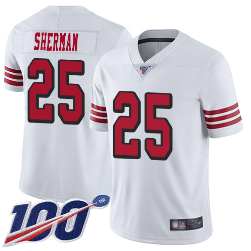 49ers #25 Richard Sherman White Rush Men's Stitched Football Limited 100th Season Jersey - Click Image to Close