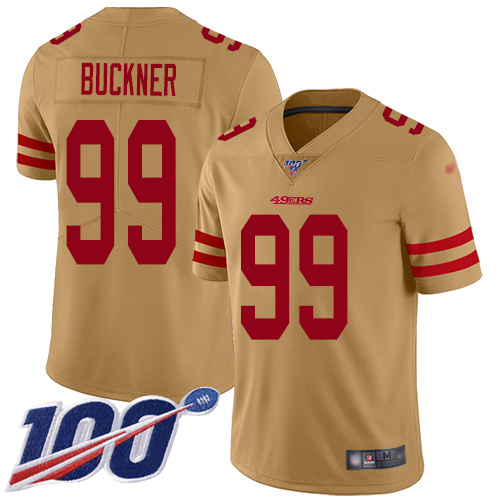 49ers #99 DeForest Buckner Gold Men's Stitched Football Limited Inverted Legend 100th Season Jersey