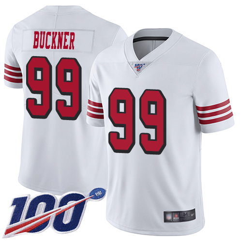 49ers #99 DeForest Buckner White Rush Men's Stitched Football Limited 100th Season Jersey