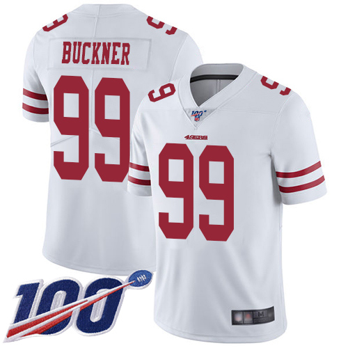 49ers #99 DeForest Buckner White Men's Stitched Football 100th Season Vapor Limited Jersey - Click Image to Close