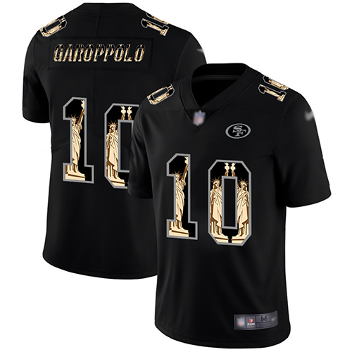 49ers #10 Jimmy Garoppolo Black Men's Stitched Football Limited Statue of Liberty Jersey - Click Image to Close