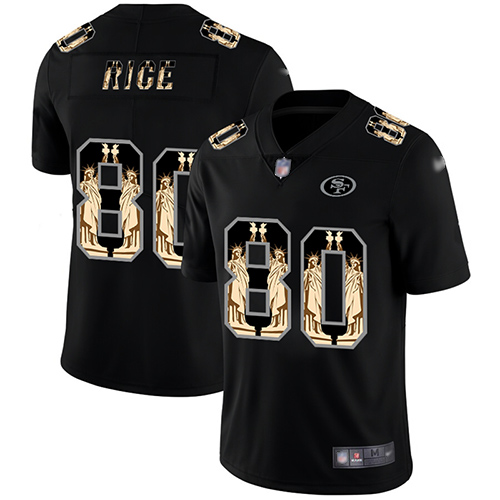 49ers #80 Jerry Rice Black Men's Stitched Football Limited Statue of Liberty Jersey - Click Image to Close