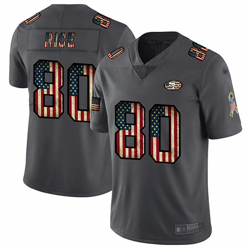 49ers #80 Jerry Rice Carbon Black Men's Stitched Football Limited Retro Flag Jersey - Click Image to Close