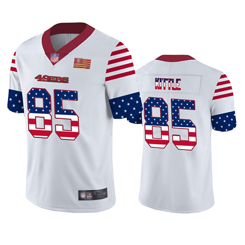 49ers #85 George Kittle White Men's Stitched Football Limited Independence Day Jersey