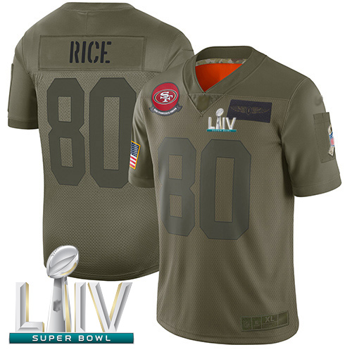 49ers #80 Jerry Rice Camo Super Bowl LIV Bound Men's Stitched Football Limited 2019 Salute To Service Jersey