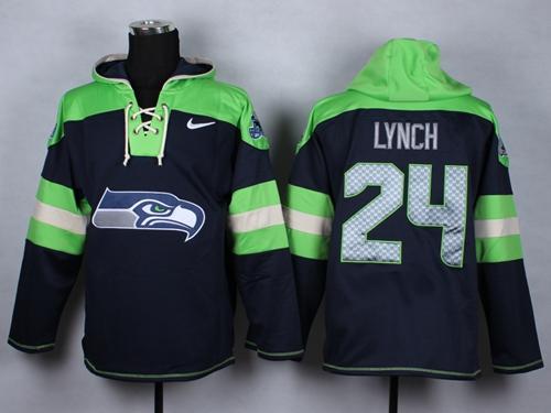 Nike Seahawks #24 Marshawn Lynch Navy Blue Player Pullover Hoodie