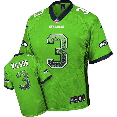 Nike Seahawks #3 Russell Wilson Green Men's Stitched NFL Elite Drift Fashion Jersey - Click Image to Close