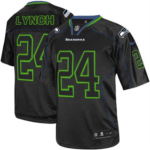 Nike Seahawks #24 Marshawn Lynch Lights Out Black Men's Stitched NFL Elite Jersey - Click Image to Close