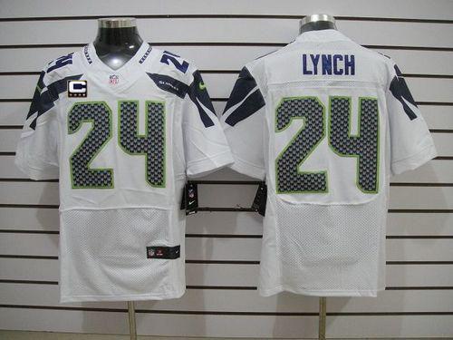 Nike Seahawks #24 Marshawn Lynch White With C Patch Men's Stitched NFL Elite Jersey