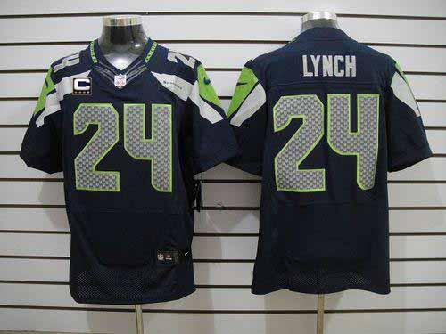 Nike Seahawks #24 Marshawn Lynch Steel Blue Team Color With C Patch Men's Stitched NFL Elite Jersey