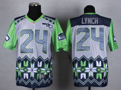 Nike Seahawks #24 Marshawn Lynch Grey Men's Stitched NFL Elite Noble Fashion Jersey