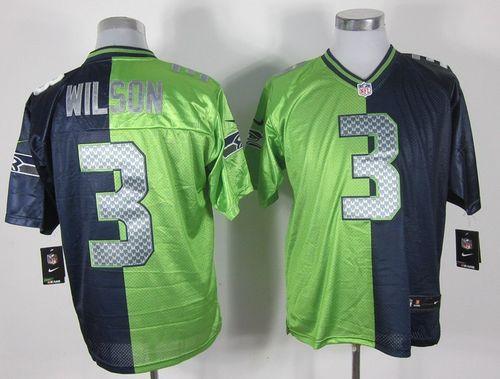 Nike Seahawks #3 Russell Wilson Steel Blue/Green Men's Stitched NFL Elite Split Jersey