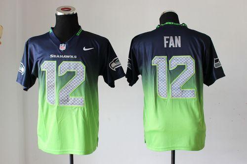 Nike Seahawks #12 Fan Steel Blue/Green Men's Stitched NFL Elite Fadeaway Fashion Jersey