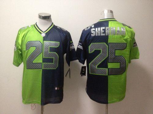 Nike Seahawks #25 Richard Sherman Steel Blue/Green Men's Stitched NFL Elite Split Jersey