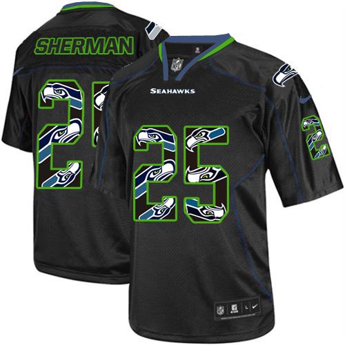 Nike Seahawks #25 Richard Sherman New Lights Out Black Men's Stitched NFL Elite Jersey - Click Image to Close