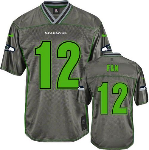 Nike Seahawks #12 Fan Grey Men's Stitched NFL Elite Vapor Jersey - Click Image to Close