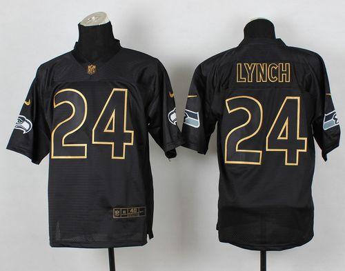 Nike Seahawks #24 Marshawn Lynch Black Gold No. Fashion Men's Stitched NFL Elite Jersey - Click Image to Close