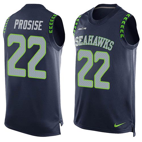 Nike Seahawks #22 C. J. Prosise Steel Blue Team Color Men's Stitched NFL Limited Tank Top Jersey - Click Image to Close