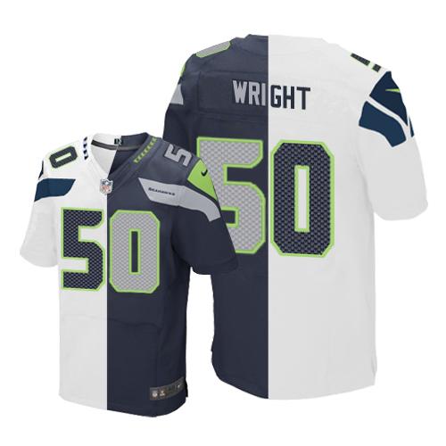 Nike Seahawks #50 K.J. Wright White/Steel Blue Men's Stitched NFL Elite Split Jersey