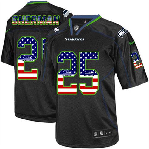 Nike Seahawks #25 Richard Sherman Black Men's Stitched NFL Elite USA Flag Fashion Jersey