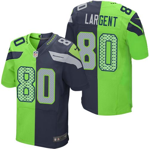 Nike Seahawks #80 Steve Largent Steel Blue/Green Men's Stitched NFL Elite Split Jersey