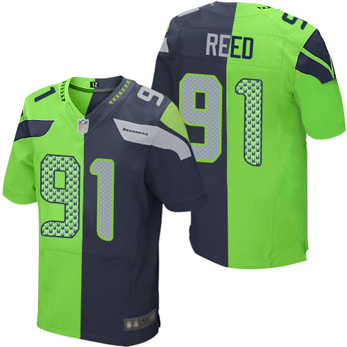 Seahawks #91 Jarran Reed Steel Blue/Green Men's Stitched Football Elite Split Jersey