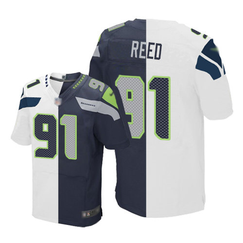 Seahawks #91 Jarran Reed White/Steel Blue Men's Stitched Football Elite Split Jersey