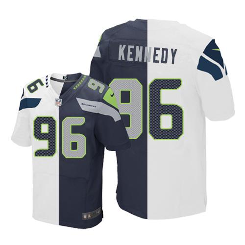 Nike Seahawks #96 Cortez Kennedy White/Steel Blue Men's Stitched NFL Elite Split Jersey - Click Image to Close