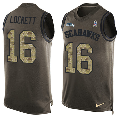 Nike Seahawks #16 Tyler Lockett Green Men's Stitched NFL Limited Salute To Service Tank Top Jersey - Click Image to Close