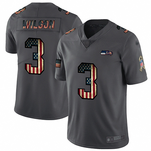 Seahawks #3 Russell Wilson Carbon Black Men's Stitched Football Limited Retro Flag Jersey - Click Image to Close