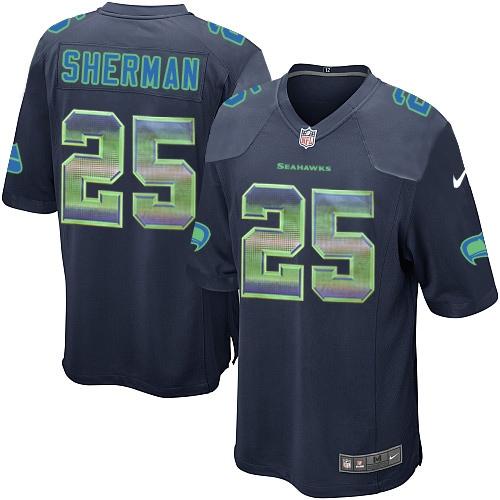 Nike Seahawks #25 Richard Sherman Steel Blue Team Color Men's Stitched NFL Limited Strobe Jersey