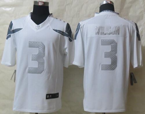 Nike Seahawks #3 Russell Wilson White Men's Stitched NFL Limited Platinum Jersey - Click Image to Close