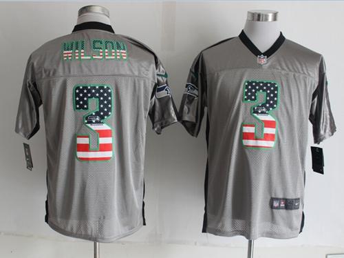 Nike Seahawks #3 Russell Wilson Grey Men's Stitched NFL Elite USA Flag Fashion Jersey