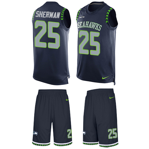 Nike Seahawks #25 Richard Sherman Steel Blue Team Color Men's Stitched NFL Limited Tank Top Suit Jersey