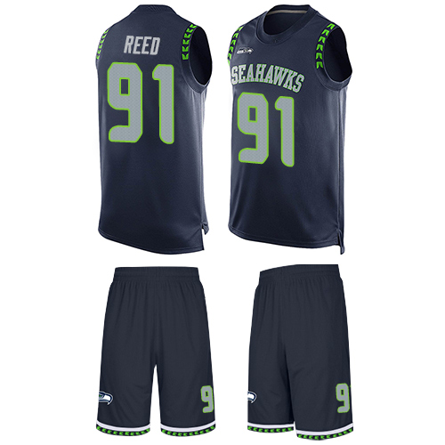 Seahawks #91 Jarran Reed Steel Blue Team Color Men's Stitched Football Limited Tank Top Suit Jersey