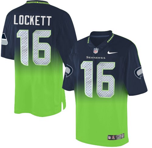 Nike Seahawks #16 Tyler Lockett Steel Blue/Green Men's Stitched NFL Elite Fadeaway Fashion Jersey