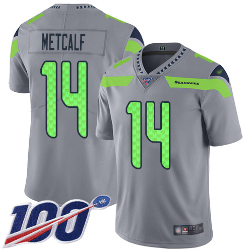 Seahawks #14 D.K. Metcalf Gray Men's Stitched Football Limited Inverted Legend 100th Season Jersey - Click Image to Close