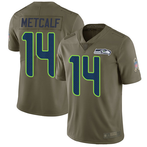 Seahawks #14 D.K. Metcalf Olive Men's Stitched Football Limited 2017 Salute To Service Jersey - Click Image to Close